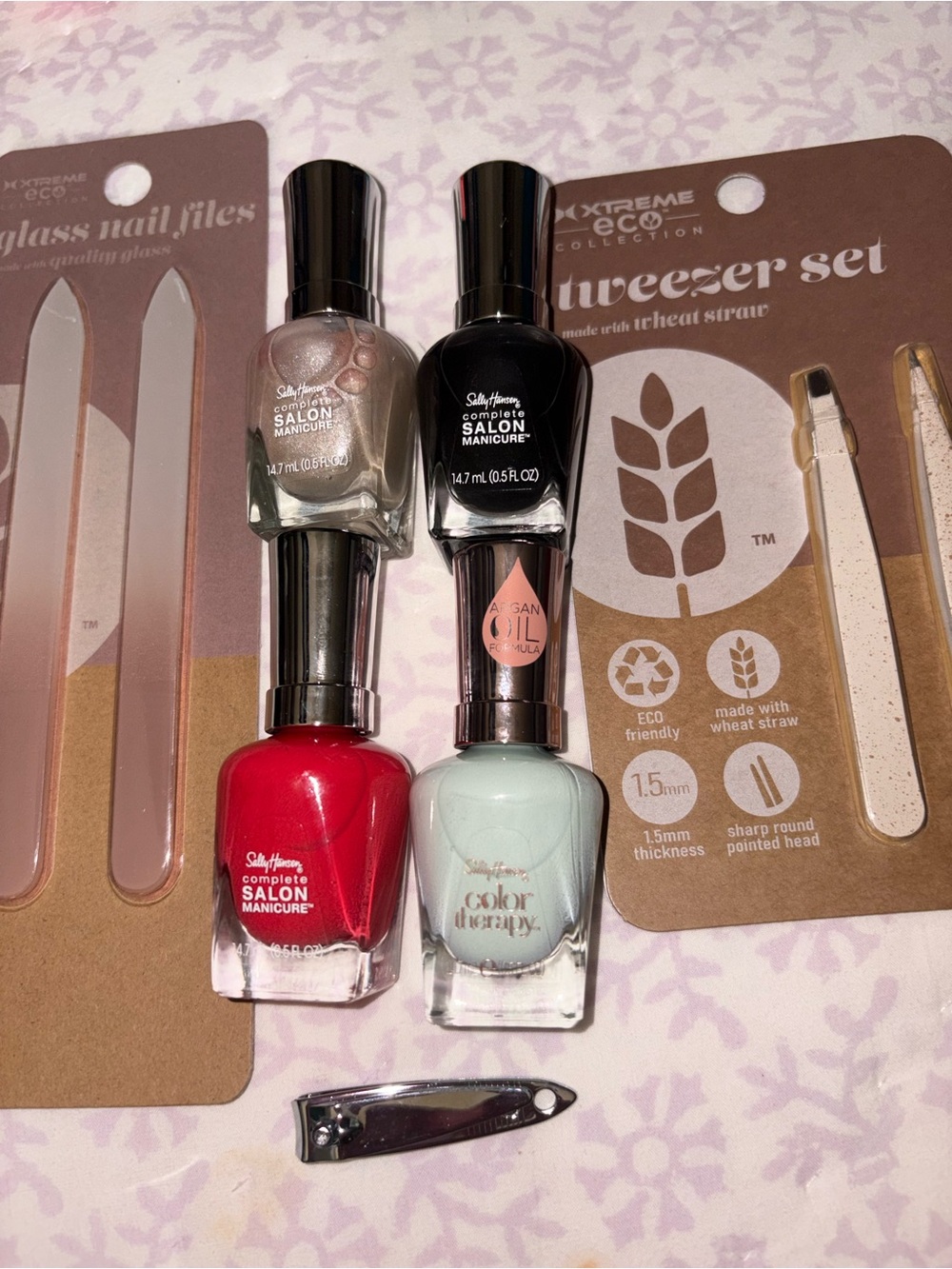 Sally Hansen Nail Polish Set - Red, Black, Silver, Mint